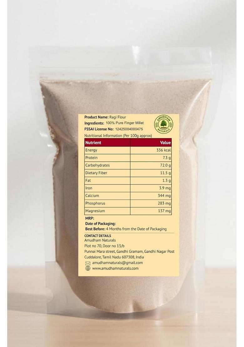 Amudham Naturals 100% Pure Ragi Flour, Traditional Indian Finger Millet No Added Preservatives, Gluten-Free, 1 Kg