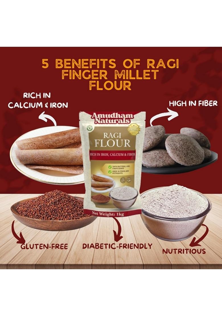 Amudham Naturals 100% Pure Ragi Flour, Traditional Indian Finger Millet No Added Preservatives, Gluten-Free, 1 Kg