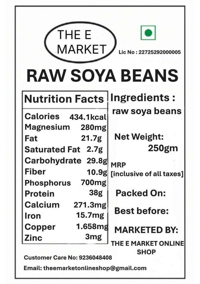 The E Market Raw Soya Beans, Pure And Natural, High Protein Fiber, 500G