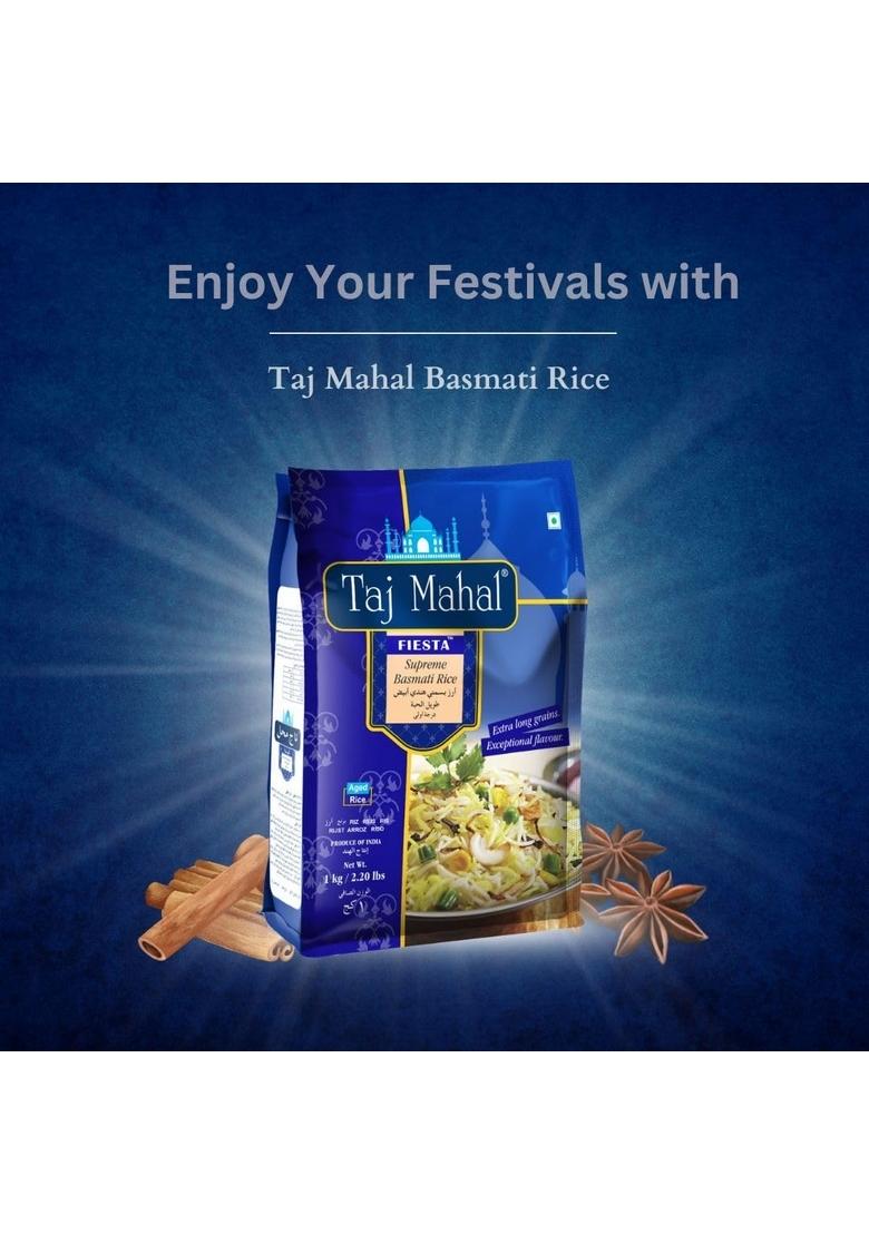 Taj Mahal Fiesta Supreme Basmati Rice | Extra Long Premium Grain Aged & Fragrant 1Kg Pack