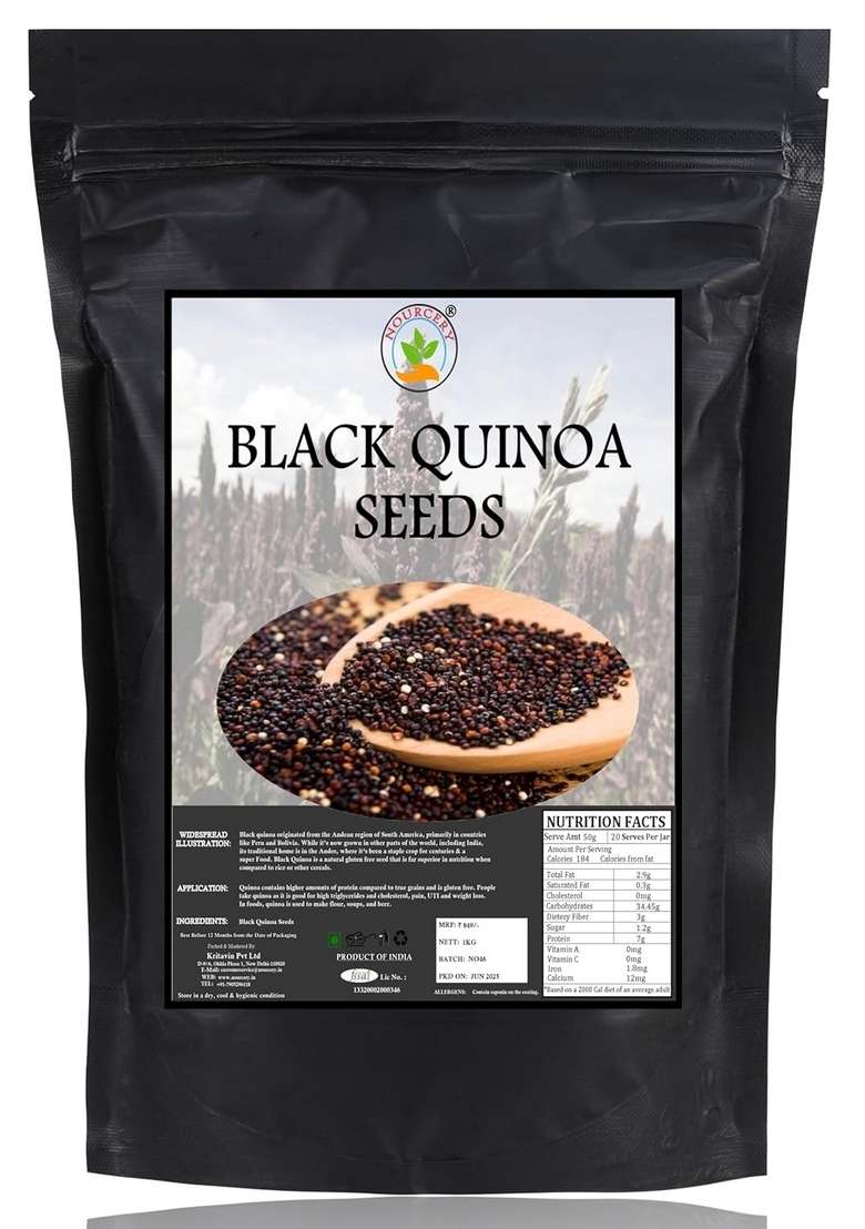 Nourcery Black Quinoa 1Kg | Gluten Free High Energy, Protein & Fiber Super Food Grains Rich In And Fiber| Healthy Breakfast Cereal Pack Of 1 - Indya