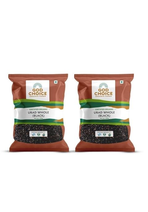 God Choice Organic Farms – Unpolished Black Urad Kali Dal Whole 1Kg | Certified No Pesticides Chemical Free Gluten-Free (Each 500G Pack-2)