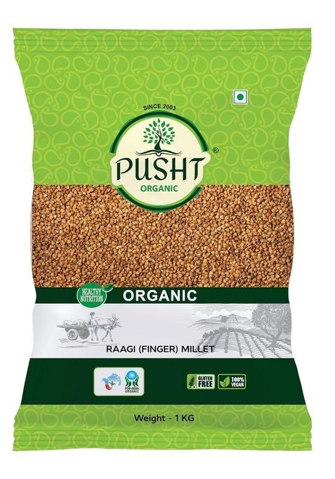 Pusht Organic Ragi Millet (Finger Millet/Nachni) | Calcium-Rich Supergrain Gluten-Free & Fibre-Rich 1Kg