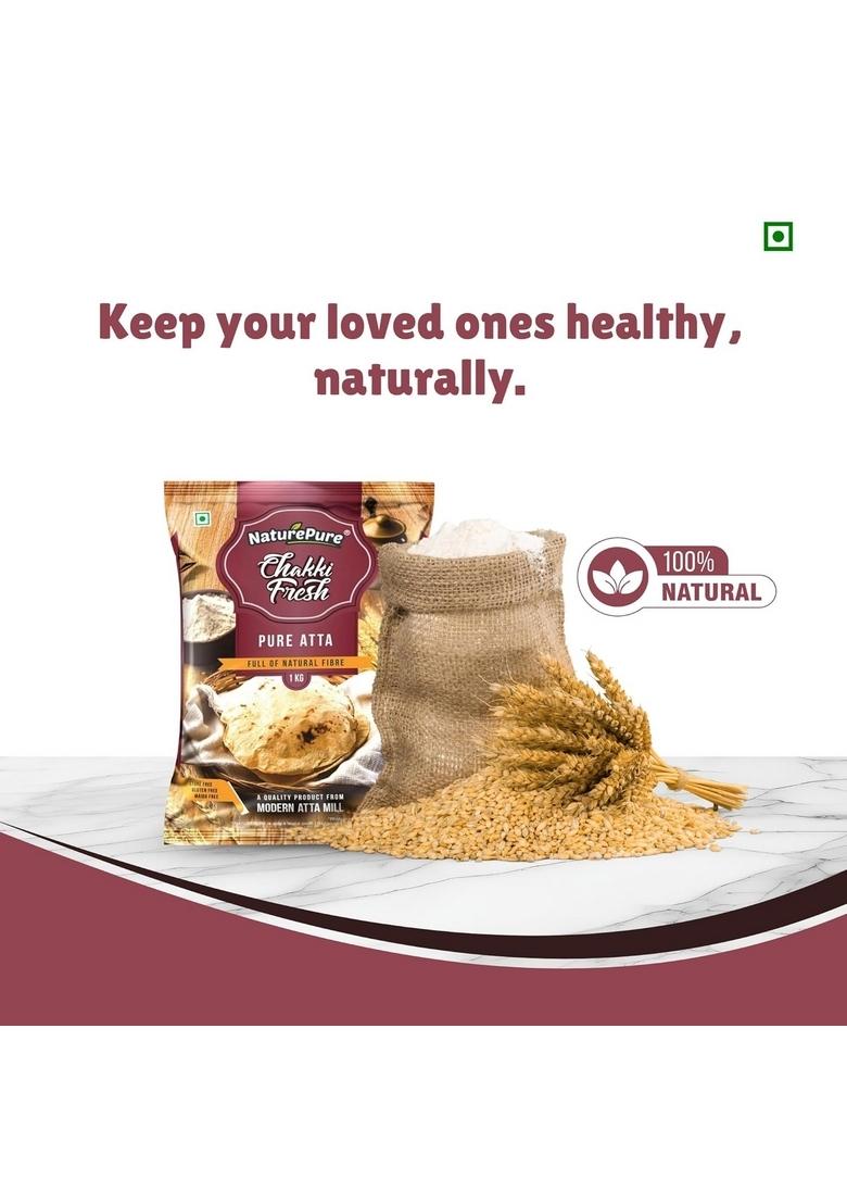 Naturepure (Device Of Leaf) Chakki Atta | 1 Kg 100% Whole Wheat Rich In Protein & Fibre Pure Natural