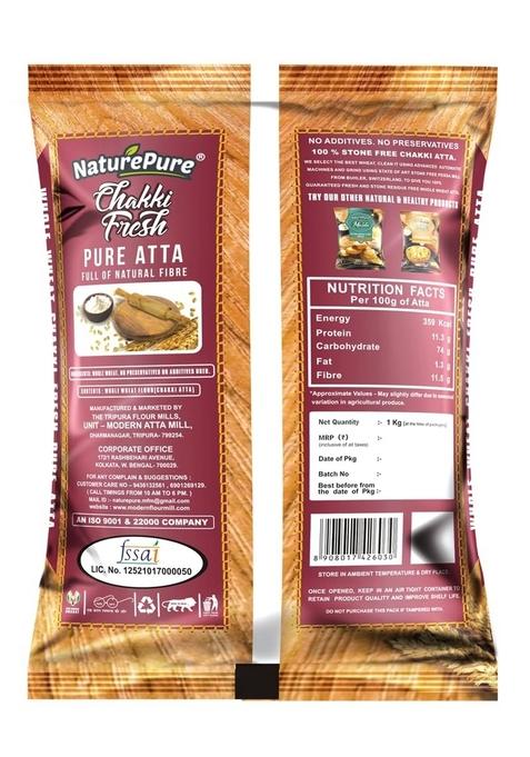 Naturepure (Device Of Leaf) Chakki Atta | 1 Kg 100% Whole Wheat Rich In Protein & Fibre Pure Natural