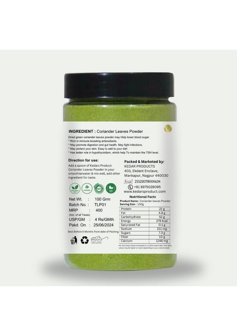 Kedars Product Coriander Leaves Powder 100 Gram
