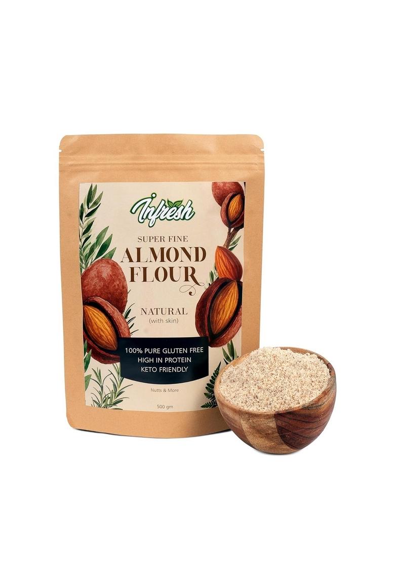 Infresh Natural Almond Flour|Superfine |With Skin| Ideal For Baking And Roti'S| Low-Carb | Keto Friendly| Gluten Free