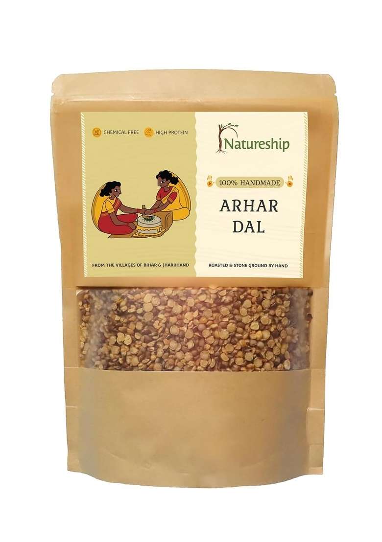 Natureship Arhar/Toor Dal | Roasted & Stone-Ground By Hand (45–60 Rotations/Hour) Chemical Free| High Protein| From Bihar Jharkhand 500G - Indya