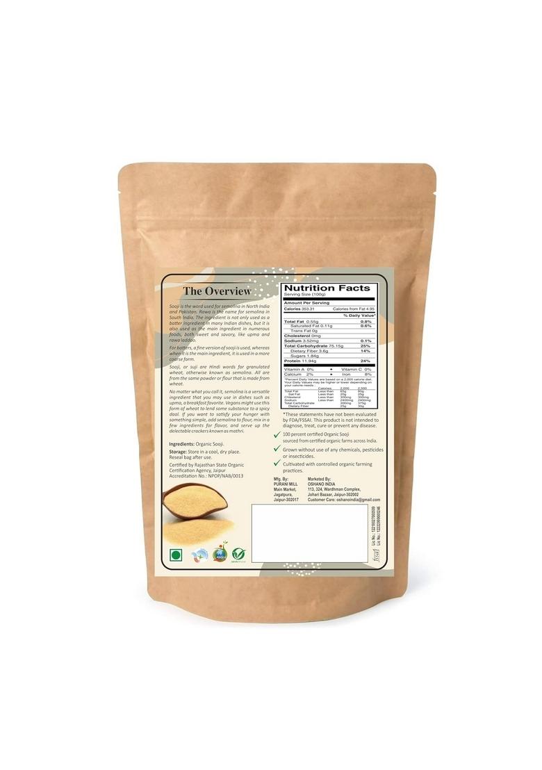 Flavourica Organic Fiber Rich Whole Suji/Sooji Rava, 1 Kg,Premium Semolina For Delicious Creations