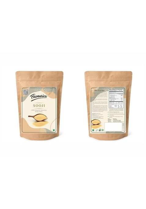 Flavourica Organic Fiber Rich Whole Suji/Sooji Rava, 1 Kg,Premium Semolina For Delicious Creations