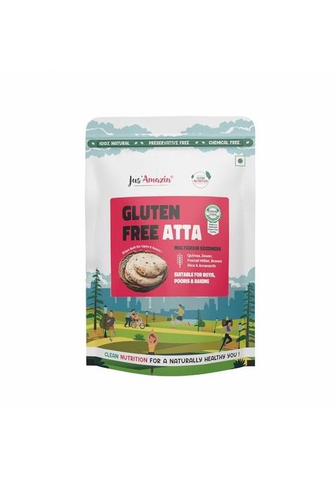 Jus' Amazin Certified Gluten Free Atta (1Kg) | Makes Fluffy & Soft Chapatis Multigrain (Millets, Quinoa, Amaranth) (Lab Tested) Multipurpose (Chapati, Poori, Paratha, Baking)