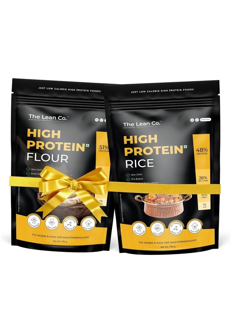 The Lean Co. High Protein Flour And Rice (Hpf 750G + Hpr 700G) | Diabetic Friendly Low Carb Fiber Nutrient Rich No Preservatives Additives Lab Tested