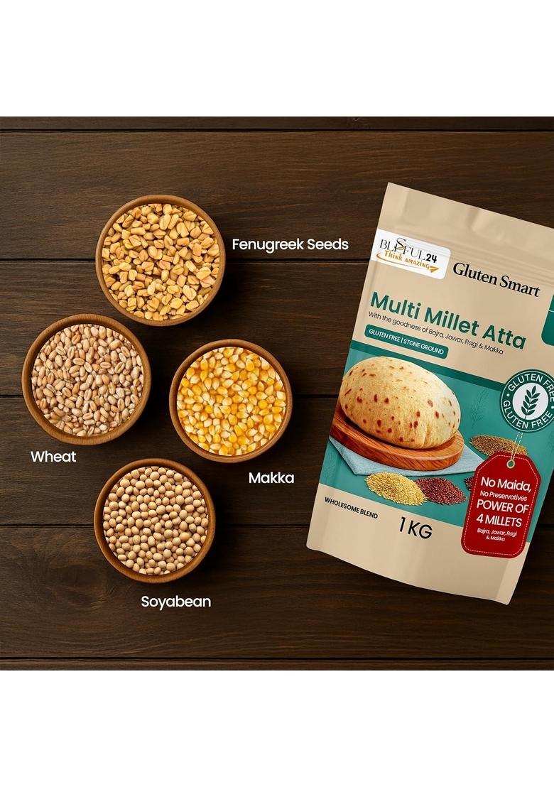 Blissful 24 Multigrain Atta/Multi Millet Atta 900G | Diabetic Friendly Low Gi Wheat Flour With 2X Protein Power Of 4 Millets (Bajra, Jowar, Ragi & Makka Sugar For Weight Loss