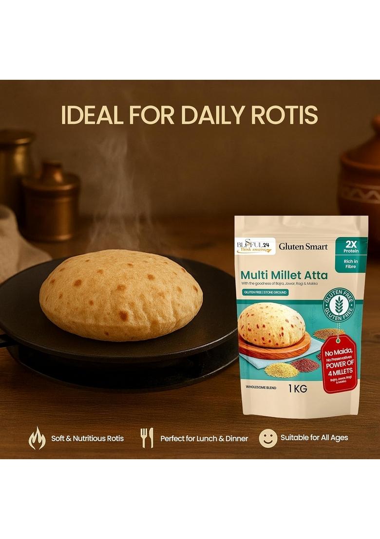 Blissful 24 Multigrain Atta/Multi Millet Atta 900G | Diabetic Friendly Low Gi Wheat Flour With 2X Protein Power Of 4 Millets (Bajra, Jowar, Ragi & Makka Sugar For Weight Loss