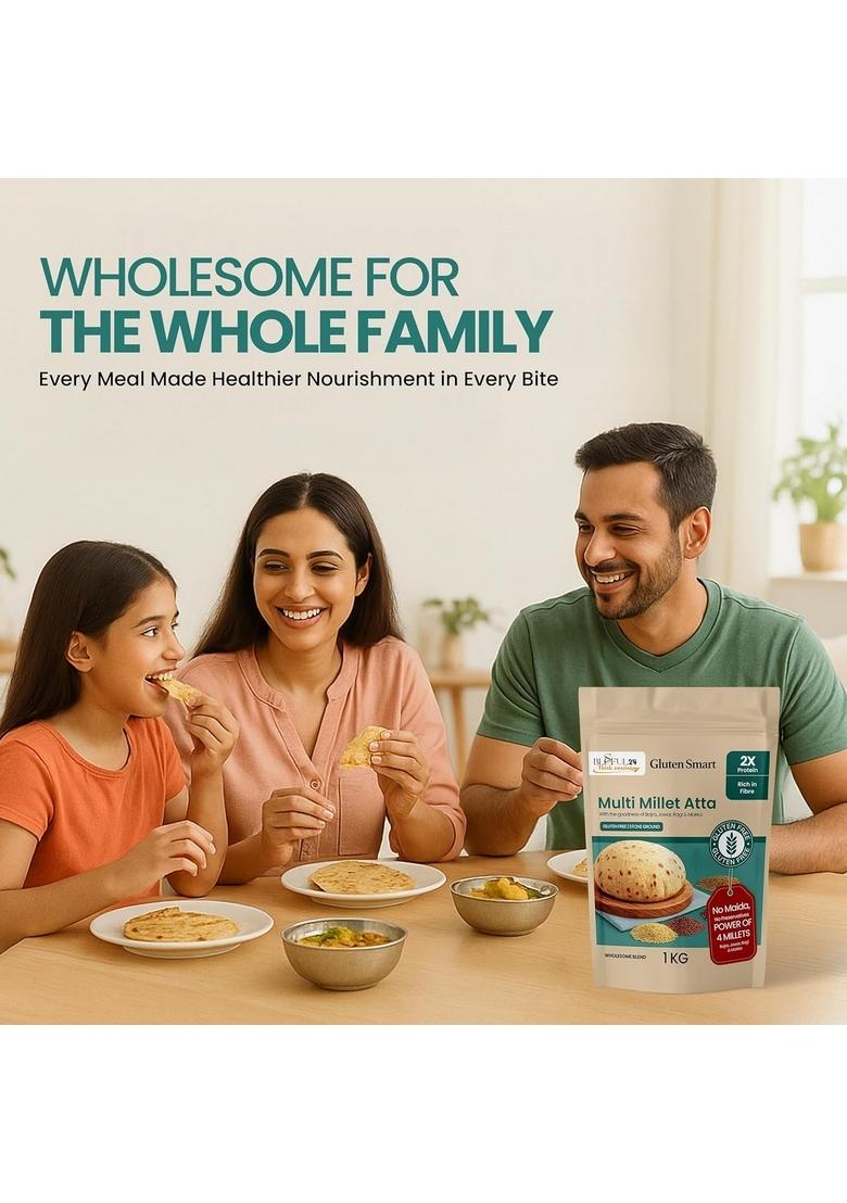 Blissful 24 Multigrain Atta/Multi Millet Atta 900G | Diabetic Friendly Low Gi Wheat Flour With 2X Protein Power Of 4 Millets (Bajra, Jowar, Ragi & Makka Sugar For Weight Loss