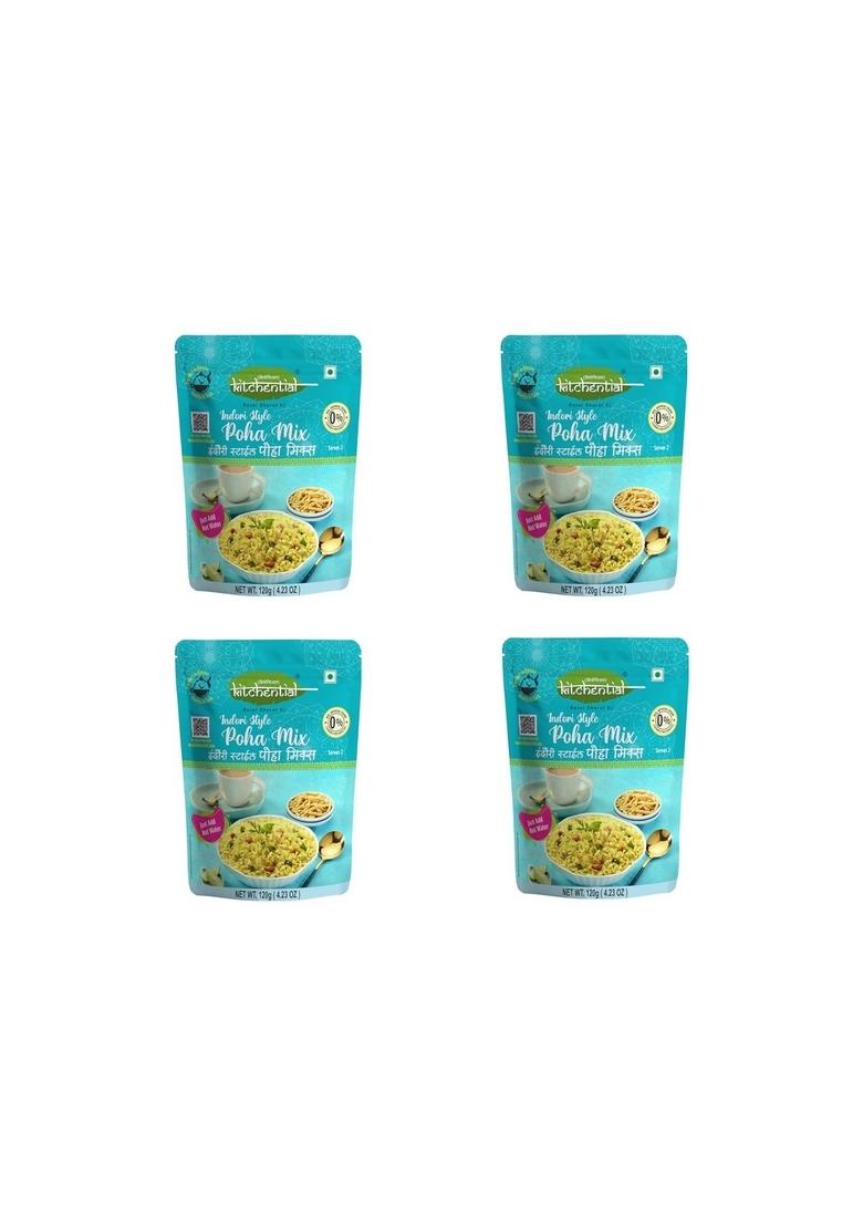 Kitchential Indori Style Poha Mix | Instant Ready To Eat Breakfast Tasty & Authentic Quick Easy Indian Meal Ideal For Busy Mornings Nutritious Delicious (Pack Of 4-480 Gm)