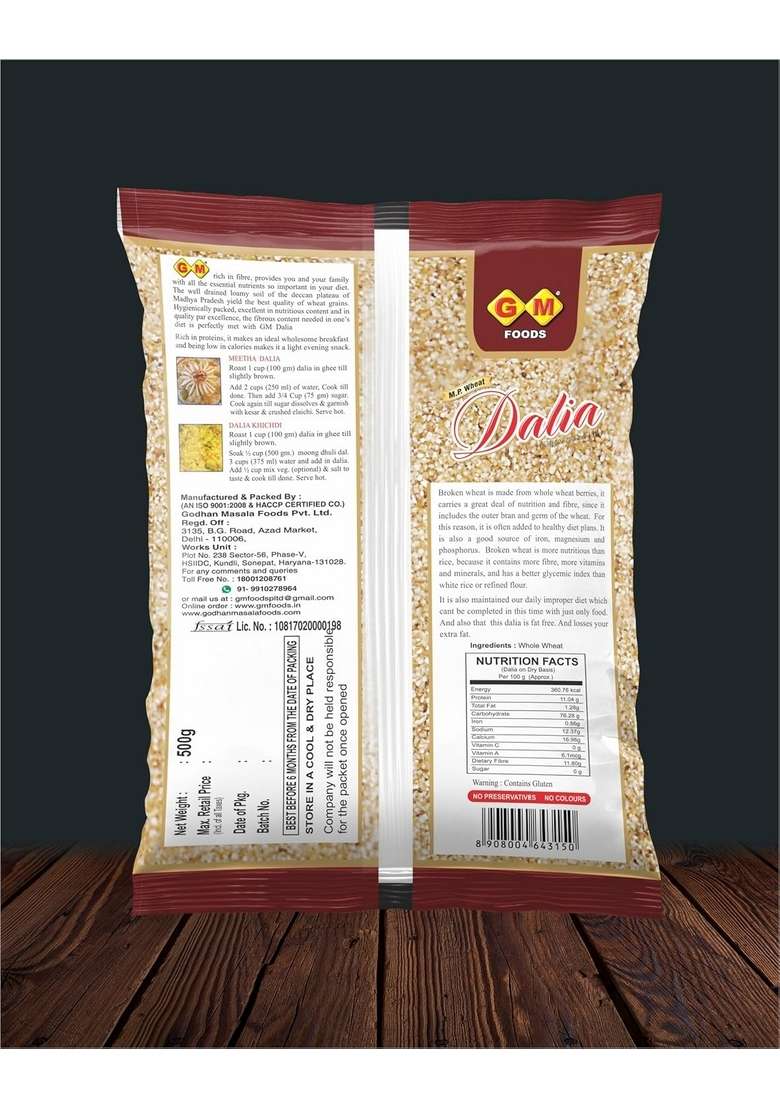 Gm Foods Mp Dalia 500 Gram (Pack Of 3) | Natural Broken Wheat For Healthy Digestion High Fiber, Protein-Rich, Easy To Cook Unpolished Gehu Khichdi, Upma & Porridge No Preservatives - Indya