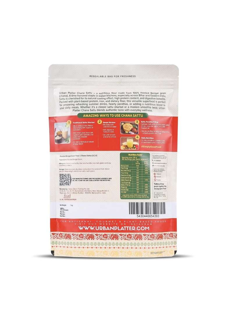 Urban Platter Chana Sattu Powder, 1Kg (Traditional Roasted Gram Flour | Rich In Protein Perfect For Drink Gluten Free) - Indya