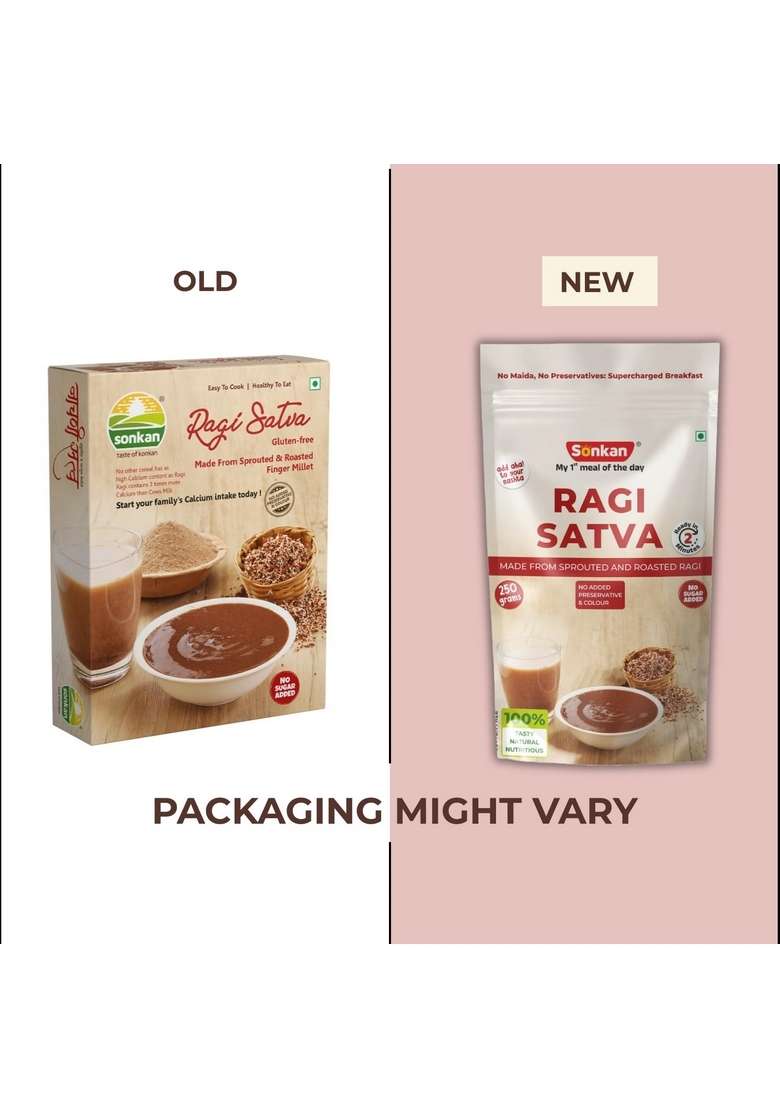 Sonkan - Ragi Satva | Porridge Mix Certified Organic, No Sugar, Salt, Milk, Chemicals Or Pesticides 100% Natural Fibre, Protein & Iron Rich Flour/Naachni Flour, 500G (2 X 250G) - Indya