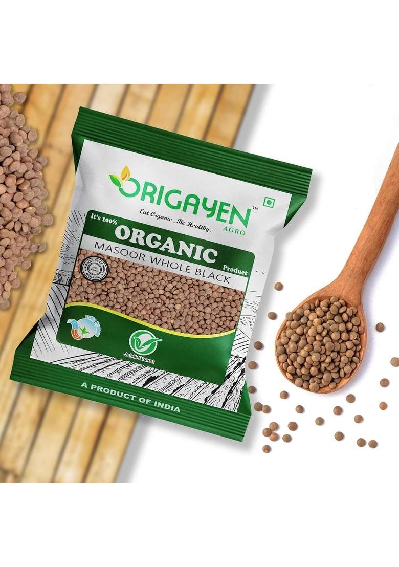 Origayen Agro Organic Masoor Dal Whole Black – 100% Natural & Unpolished Lentils | High Protein, Fiber-Rich Pulses 500G Pack - Indya