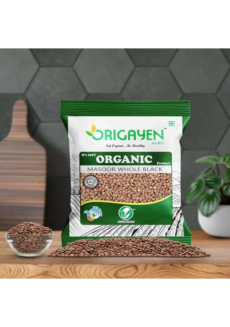 Origayen Agro Organic Masoor Dal Whole Black – 100% Natural & Unpolished Lentils | High Protein, Fiber-Rich Pulses 500G Pack - Indya