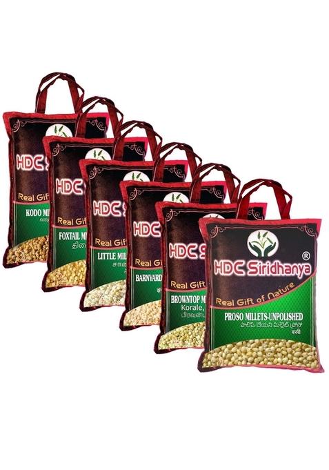Hdc Siridhanya Unpolished Millets Combo Pack Of 6 [Kodo,Foxtail,Browntop,Barnyard,Little And Proso Millets,Each Millet 750Gm Vacuum Packed In Bag](Combo_750Gx6Pcs)