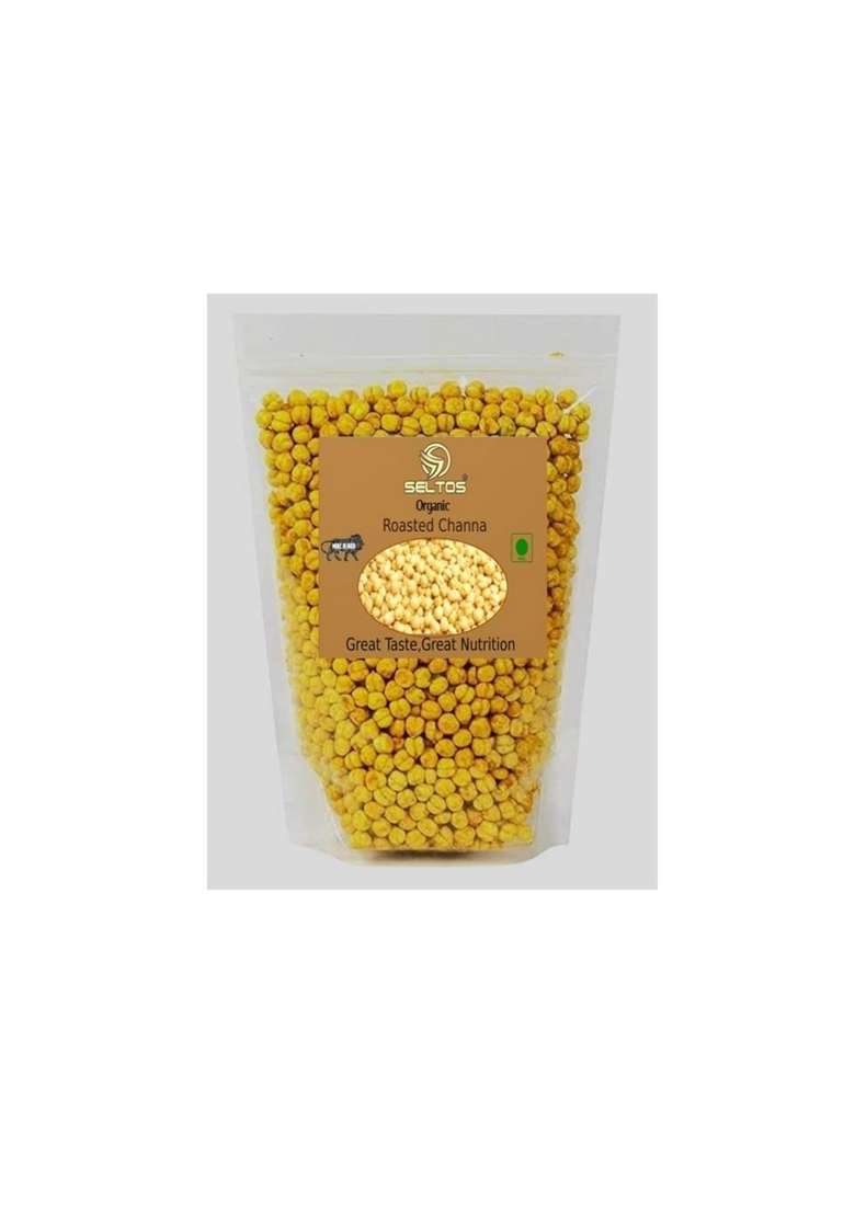 Seltos Organics Roasted Whole Chana | Premium Desi Chickpeas Without Husk Bhuna Bengal Gram Dal High Protein & Fiber Low Carb Diet Snack Unsalted Healthy (400G) - Indya