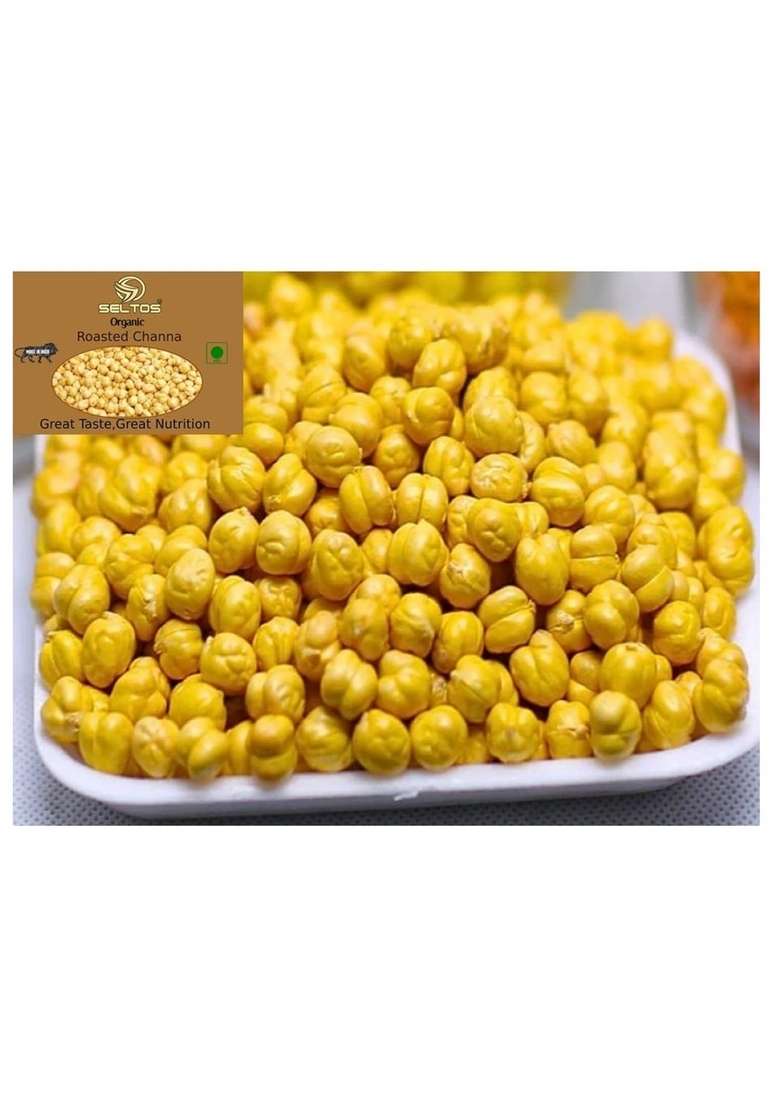 Seltos Organics Roasted Whole Chana | Premium Desi Chickpeas Without Husk Bhuna Bengal Gram Dal High Protein & Fiber Low Carb Diet Snack Unsalted Healthy (400G) - Indya