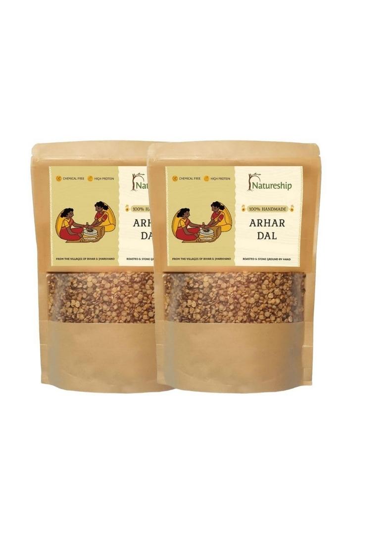 Natureship Unpolished Toor Dal/Arhar Dal, Pack Of 2 (500G Each) | Roasted & Stone-Ground By Hand (45–60 Rotations/Hour) Chemical Free| High Protein| From Bihar Jharkhand