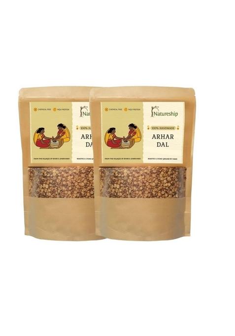 Natureship Unpolished Toor Dal/Arhar Dal, Pack Of 2 (500G Each) | Roasted & Stone-Ground By Hand (45–60 Rotations/Hour) Chemical Free| High Protein| From Bihar Jharkhand