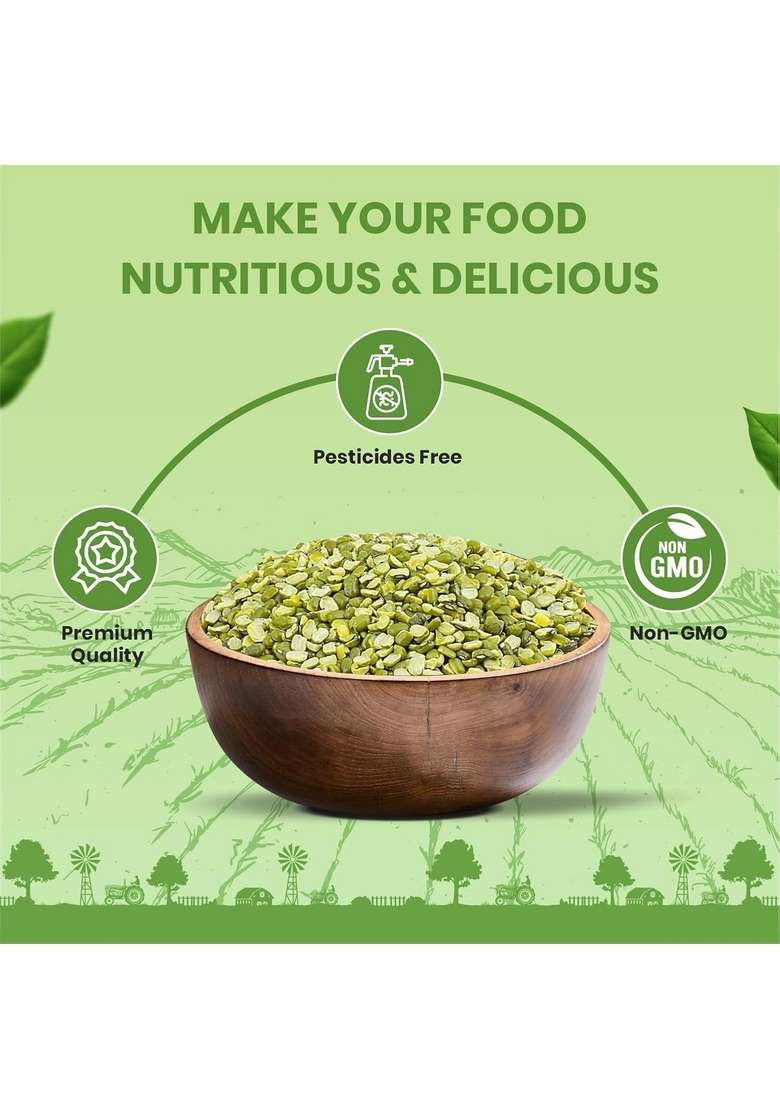 Sunlite Organic Green Moong Dal Split 1Kg I Unpolished Chhilka 100% Vegan Gluten Free No Additives Non-Gmo, Pesticide (Pack Of 1) - Indya