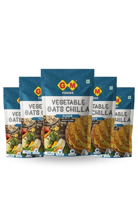 Gm Foods Vegetable Oats Chilla Flour 200 Gram (Pack Of 5) | Nutritious & High Protein Instant Breakfast Multigrain Cheela Powder Ready In 3 Easy Steps Fibre Rich Meal For Kids Adults