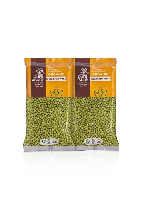 Phalada Pure & Sure Organic Green Moong Whole 1Kg | Healthy Rich In Fiber High Protein No Preservatives (500Gm X Pack Of 2)