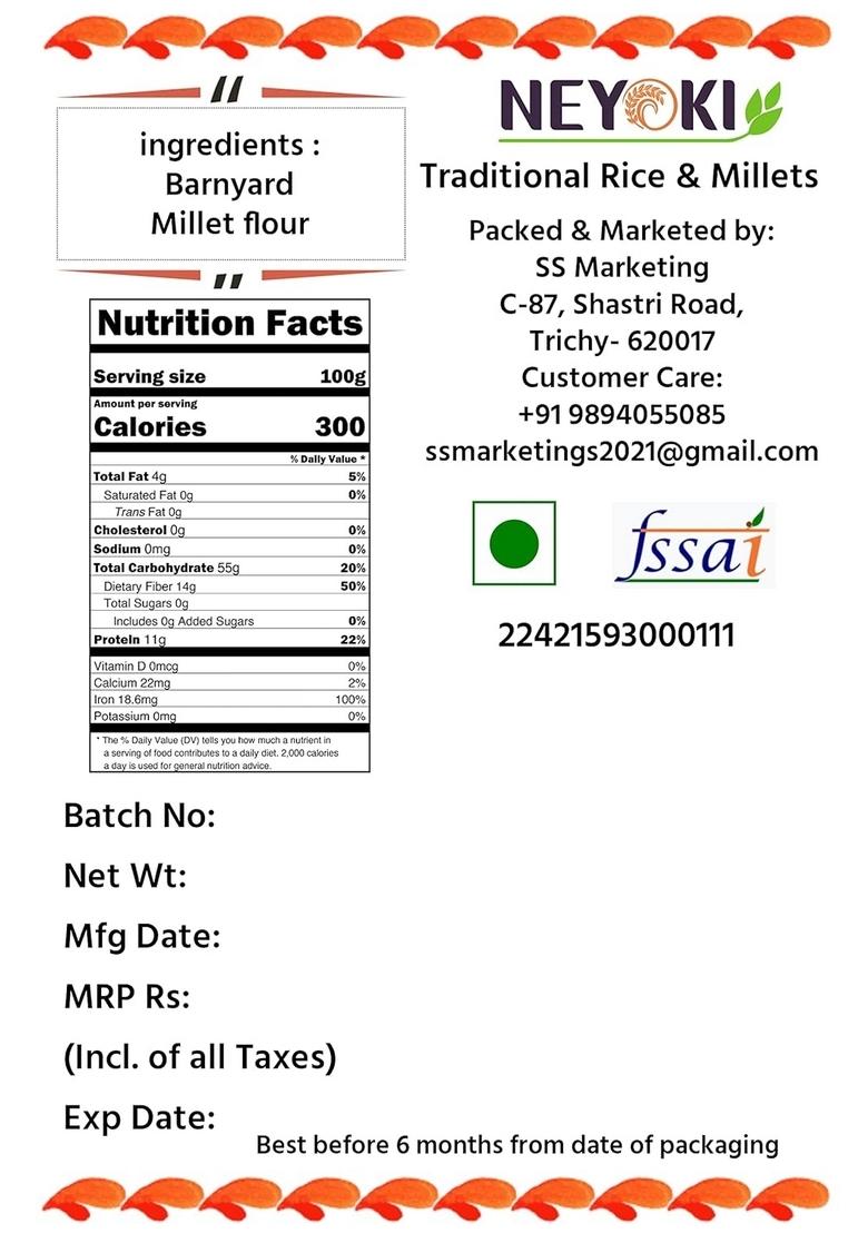 Neyoki Barnyard Millet/Kuthiraivali Puttu Powder 1Kg / Podi/Puttu Mix/Jhangora/Sanwa/Kodisama/Kavadapullu/Oodalu/Udalu
