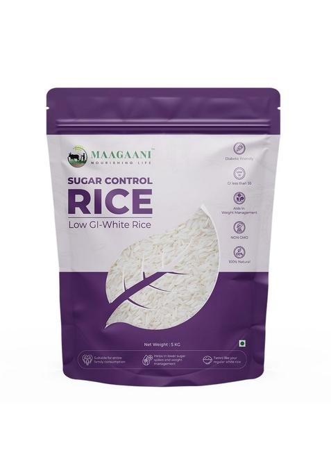 Maagaani Sugar Control Rice - 5Kg | Telangana Sona Masoori Full Grain Lab-Tested Low Gi 100% Natural Supports Healthy Blood Levels