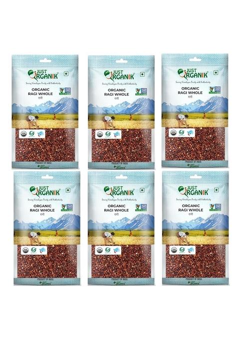 Just Organik - Organic Ragi Whole 3 Kg (6 X 500G) | Finger Millet Nachni 100% Mandua Pack Of 6 Gluten Free Low Glycemic Index Rich In Calcium Unpolished No Preservatives