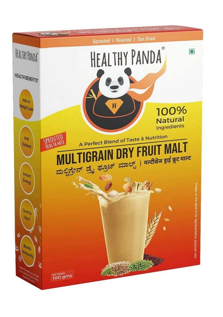 Healthy Panda Organic Sprouted Multigrain Dry Fruit Malt/Sprouted Health Mix(Health Mix) (Organic Sattu Mavu) (800 G) 100 G X Pack Of 8 - Indya