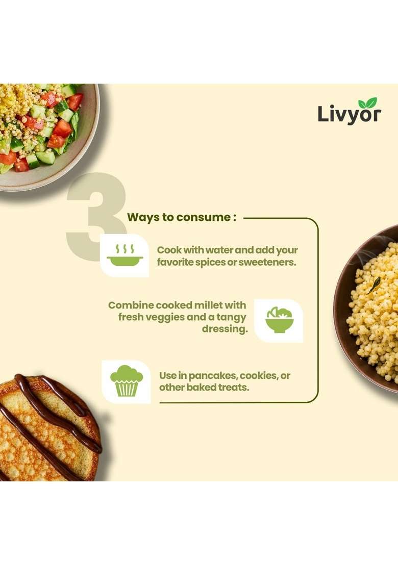 Livyor Foxtail Millets Whole Grain - 400Gm | Cooks In 15-20 Minutes Rice Replacement High Fibre Unpolished Gluten Free Low Gi Kangni/Kakum/Navani/Korralu/Korra/Thinai Pack Of 1 - Indya