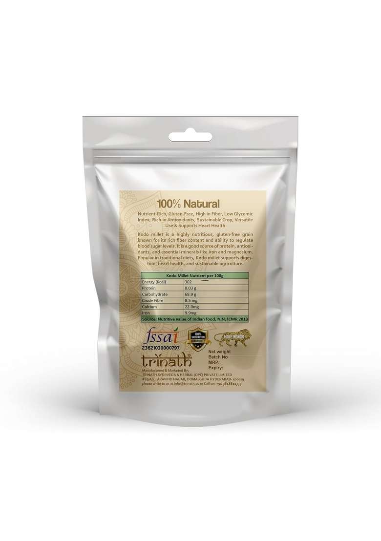 Trinath Organic Kodo Millet 500G | Gluten-Free Superfood Kodra Koden Varg Harka Arikelu Arika Koovaragu Whole Grain For Weight Loss & Diabetics High Fiber Protein Non-Gmo 100% More Fibre Than Rice Sree Anna Try Millets - Indya