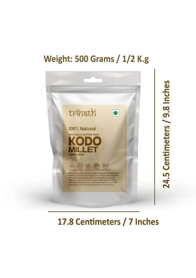 Trinath Organic Kodo Millet 500G | Gluten-Free Superfood Kodra Koden Varg Harka Arikelu Arika Koovaragu Whole Grain For Weight Loss & Diabetics High Fiber Protein Non-Gmo 100% More Fibre Than Rice Sree Anna Try Millets - Indya