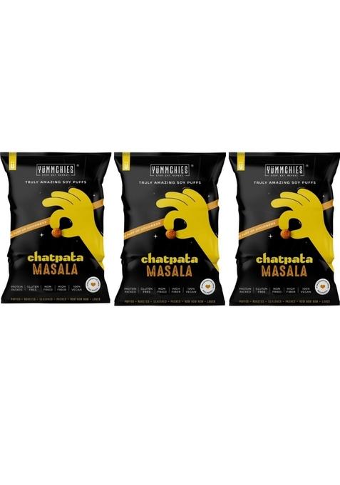 Yummchies Protein-Packed Soy Puffs - Gluten-Free, Non-Fried, High In Fiber, And 100% Vegan. (Pack Of 3) (Chatpata Masala Puffs)