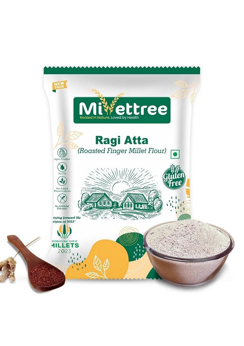 Millettree Roasted Ragi Atta/Flour | Chakki Ground Finger Millet Flour Gluten Free (450 G)- Nachni/Kelvaragu Atta-Natural Superfood