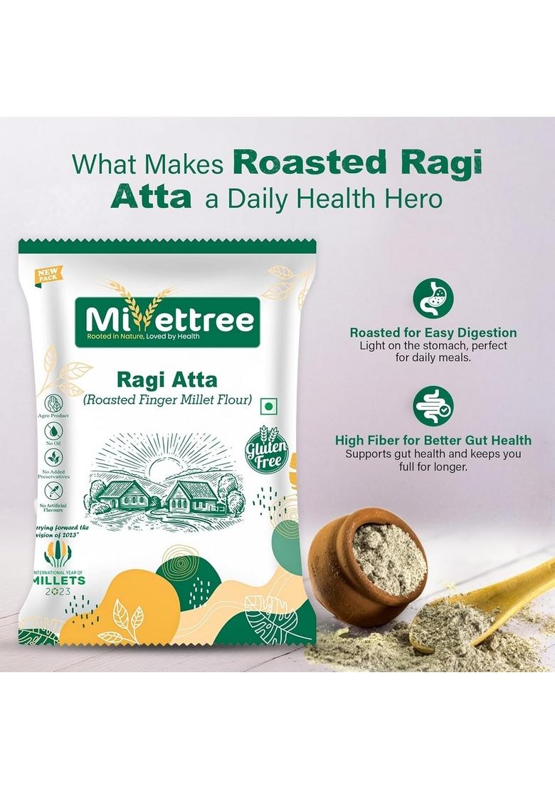 Millettree Roasted Ragi Atta/Flour | Chakki Ground Finger Millet Flour Gluten Free (450 G)- Nachni/Kelvaragu Atta-Natural Superfood