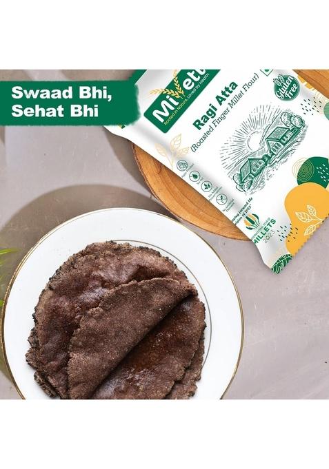 Millettree Roasted Ragi Atta/Flour | Chakki Ground Finger Millet Flour Gluten Free (450 G)- Nachni/Kelvaragu Atta-Natural Superfood