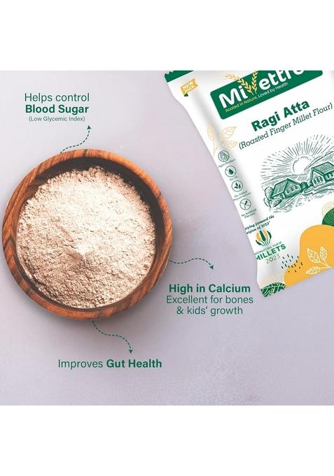 Millettree Roasted Ragi Atta/Flour | Chakki Ground Finger Millet Flour Gluten Free (450 G)- Nachni/Kelvaragu Atta-Natural Superfood