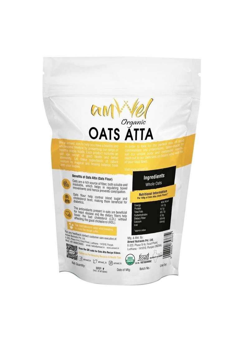 Amwel Organic Oats Flour 450G | Jawi Ka Atta High Dietary Fiber Good For Digestion Gut Health Manages Weight And Diabetic Friendly Low Gi Aata (Vacuum Packed) - Indya