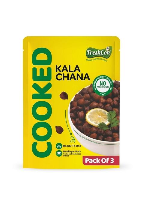 Freshcon Cooked Kala Chana | Boiled Ready To Eat Black Chickpeas Ideal For Indian Curry & Quick Salads, Chaat Nutritious Healthy Food 750Gm 250Gm Each Pack Of 3