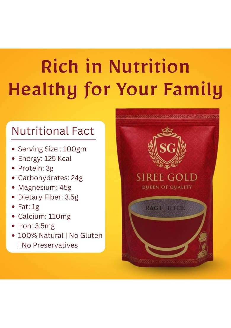 Siree Gold Premium Finger Millet (Ragi, Kezhvaragu) | 100% Natural, Unpolished, Gluten-Free & Calcium-Rich Traditional - 1Kg - Indya