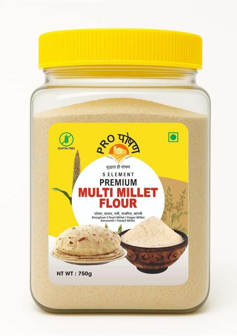 Pro Poshan 5 Element Multi Millet Flour, Gluten Free Blend With Sorghum, Pearl Millet, Finger Amaranth, Foxtail Millets, 750G - Indya