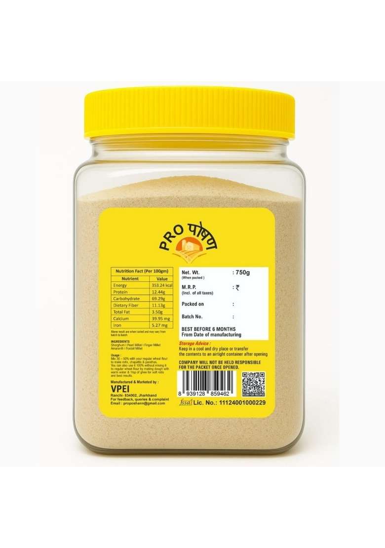 Pro Poshan 5 Element Multi Millet Flour, Gluten Free Blend With Sorghum, Pearl Millet, Finger Amaranth, Foxtail Millets, 750G - Indya